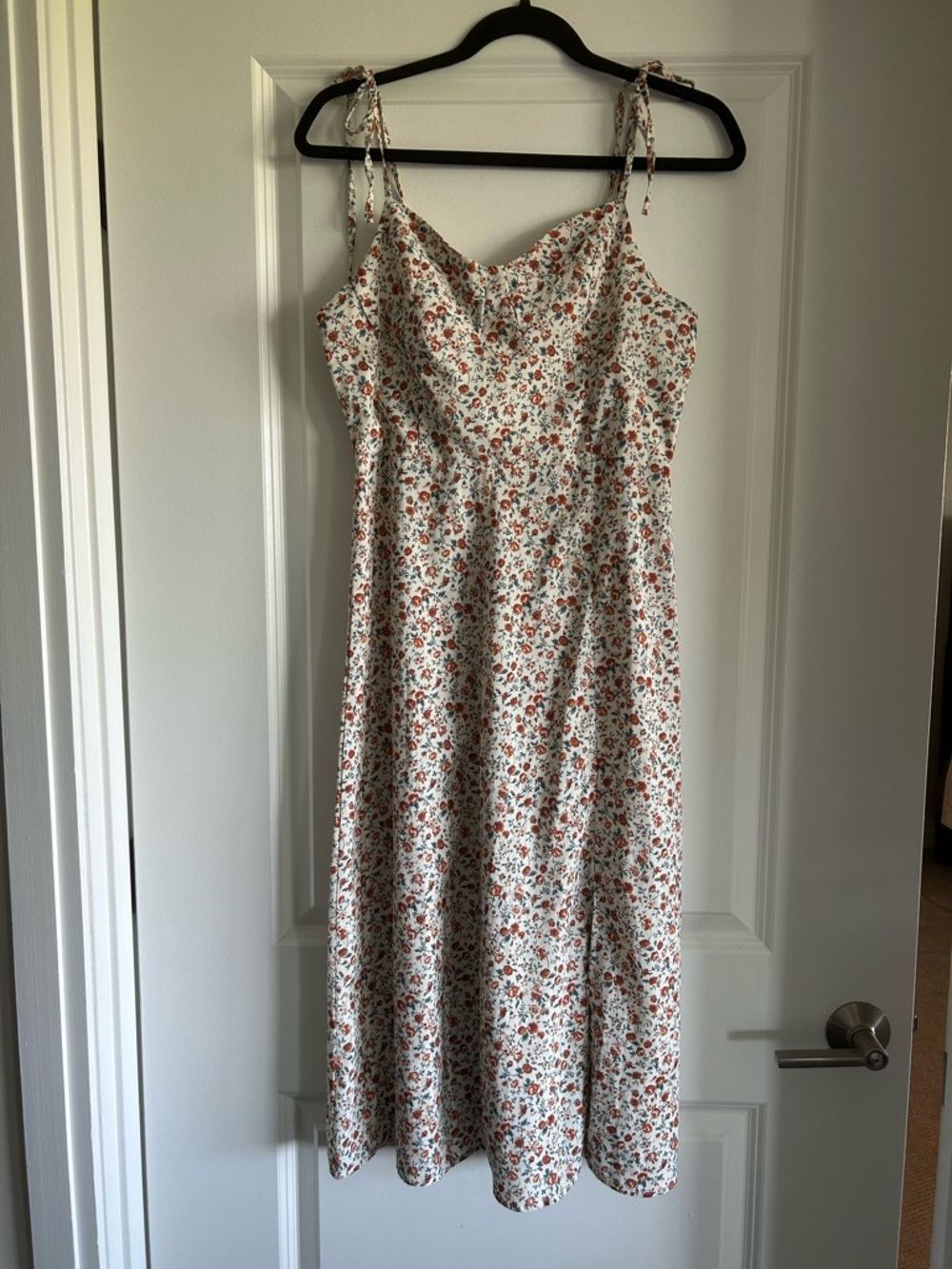 SHEIN Cream Midi Dress with Rust Floral Print